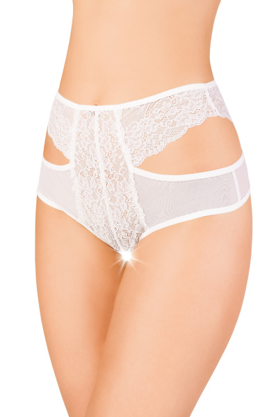 Эротические трусики Erolanta Lingerie Collection с высокой посадкой, с ажурными вырезами белые (50-52)